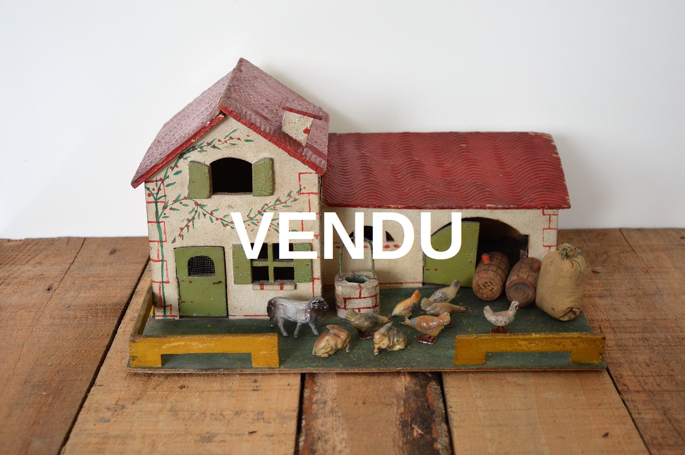 ANCIEN JOUET FERME JB Bois style Starlux Depreux Figurines Animaux