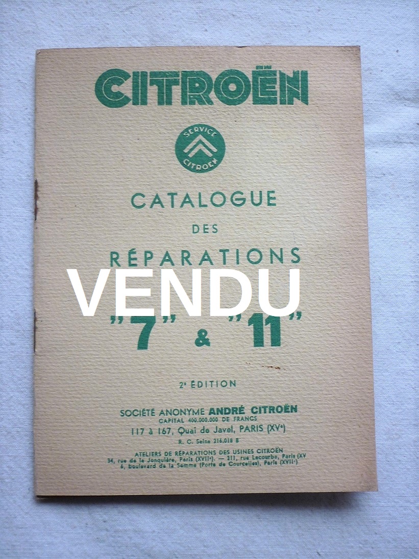Automobilia catalogue réparations Citroën Traction , 1934 BROC' EN